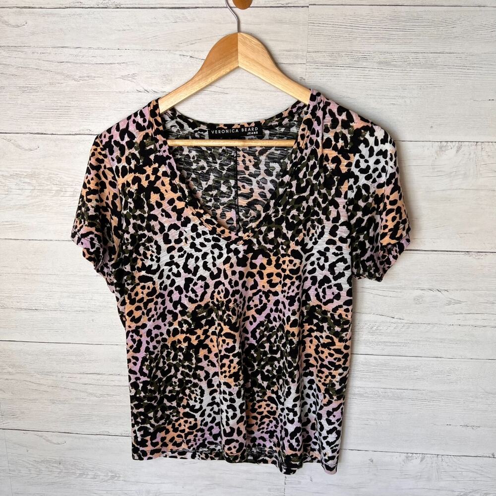 Veronica Beach Shirt Womens Size Small Colorful Leopard Print 100% Pima Cotton